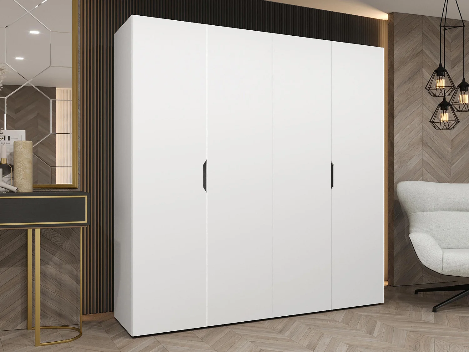 Armoire Hartford 513, Blanc, 202x200x50cm, Portes d'armoire: Avec des charnières