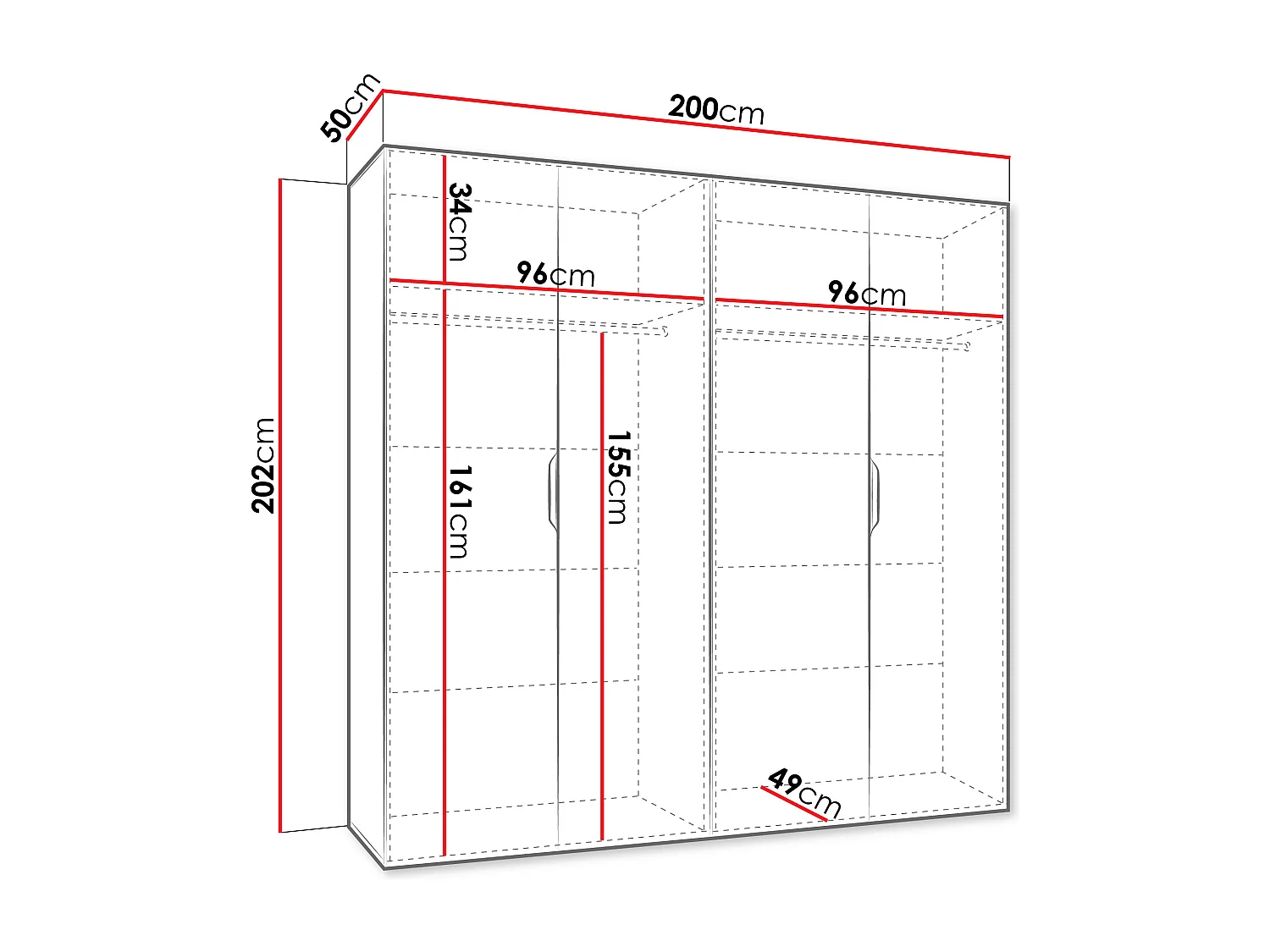 Armoire Hartford 513, Blanc, 202x200x50cm, Portes d'armoire: Avec des charnières
