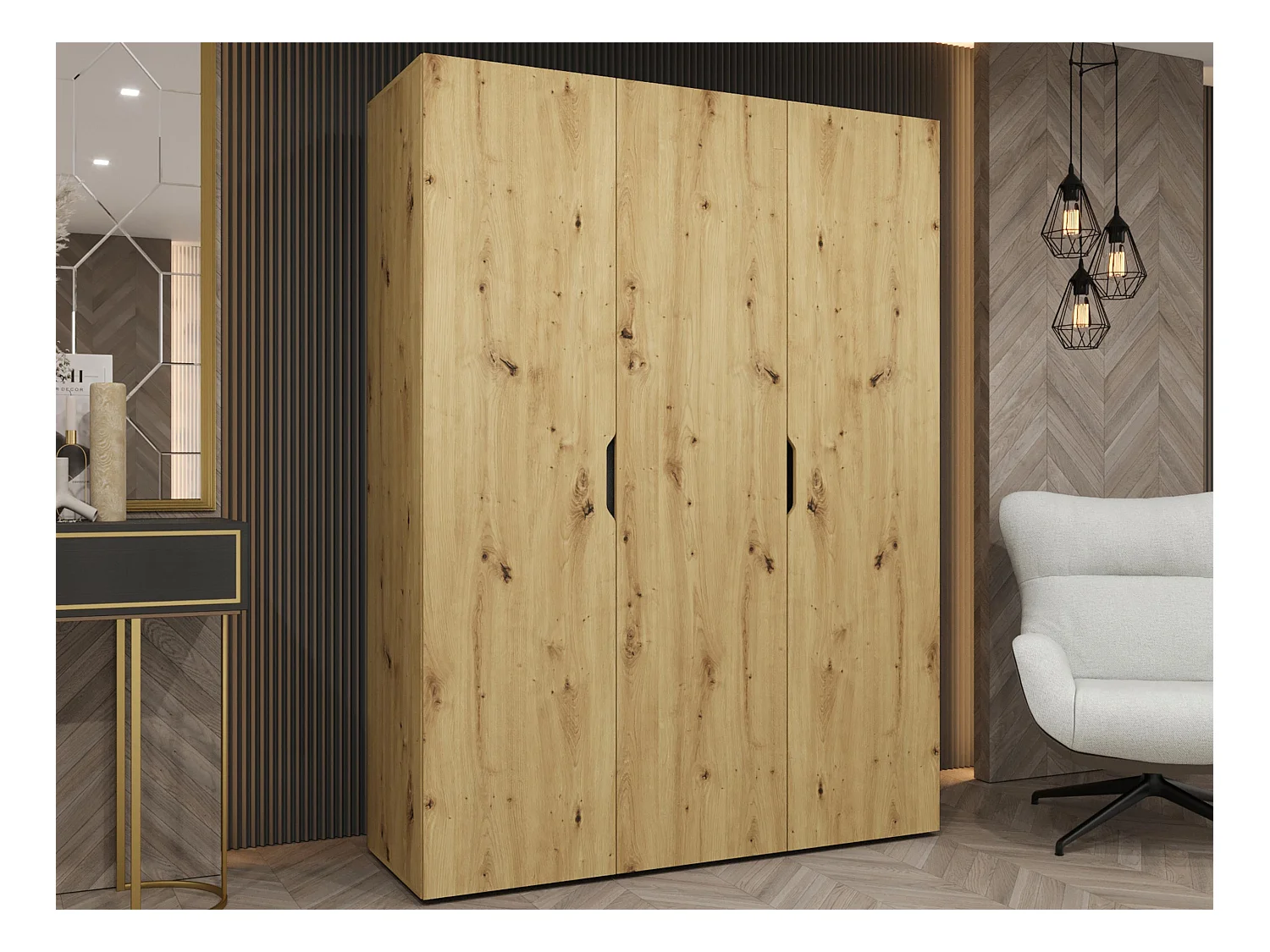 Armoire Hartford 511, Chêne Artisan, 202x150x50cm, Portes d'armoire: Avec des charnières