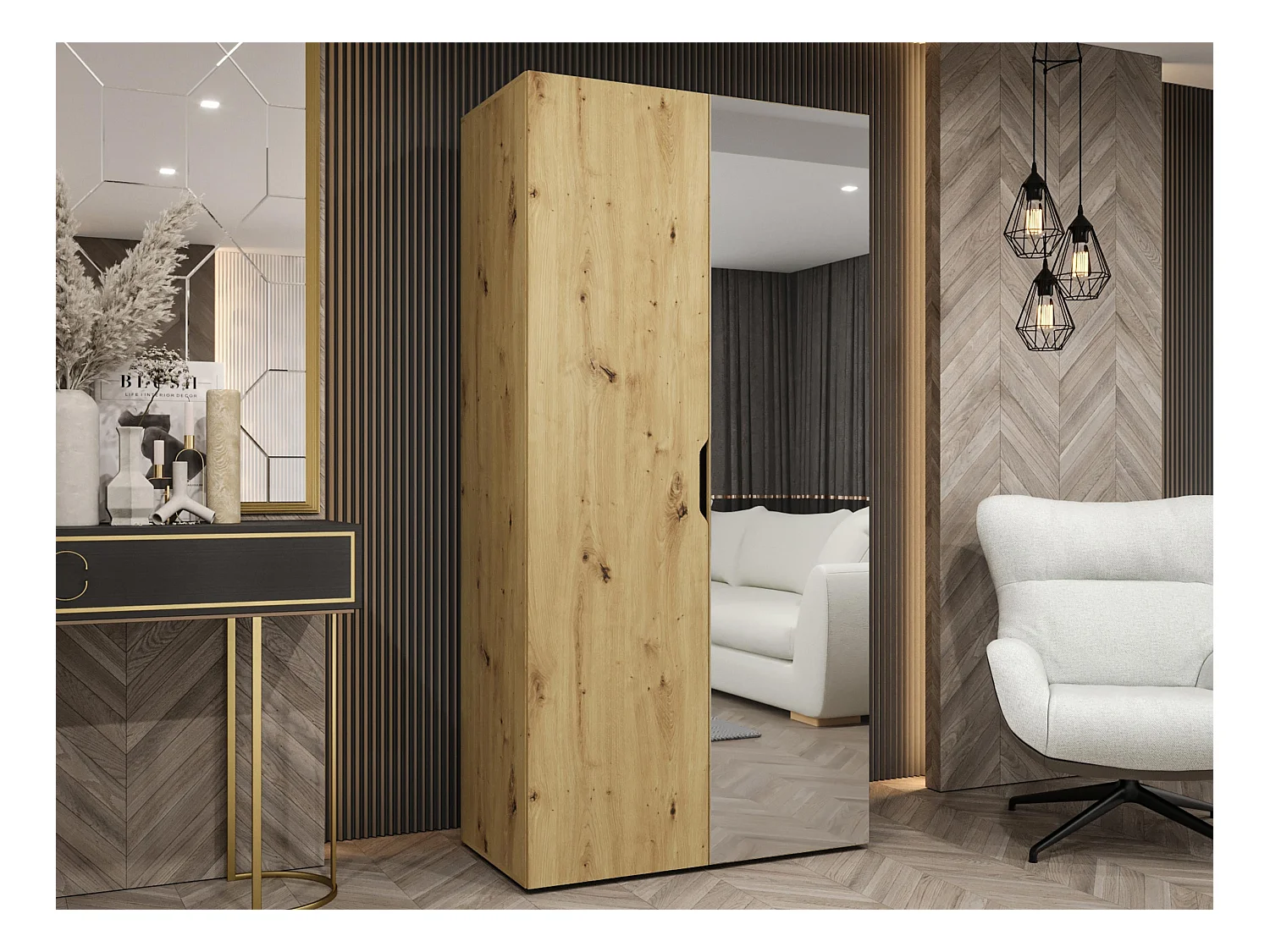 Armario Hartford 510, Roble Artisan, 202x100x50cm, Puertas de armario: Con bisagras