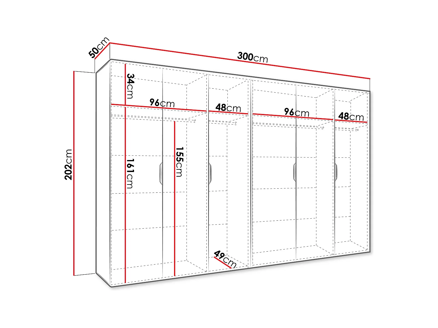 Armario Hartford 517, Negro, 202x300x50cm, Puertas de armario: Con bisagras