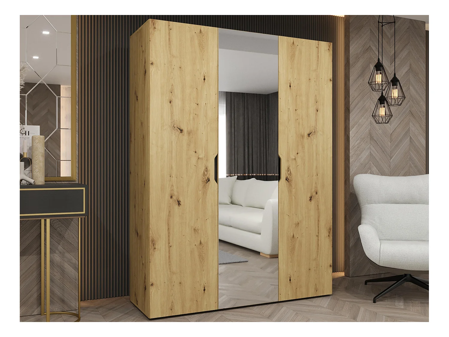 Armario Hartford 512, Roble Artisan, 202x150x50cm, Puertas de armario: Con bisagras