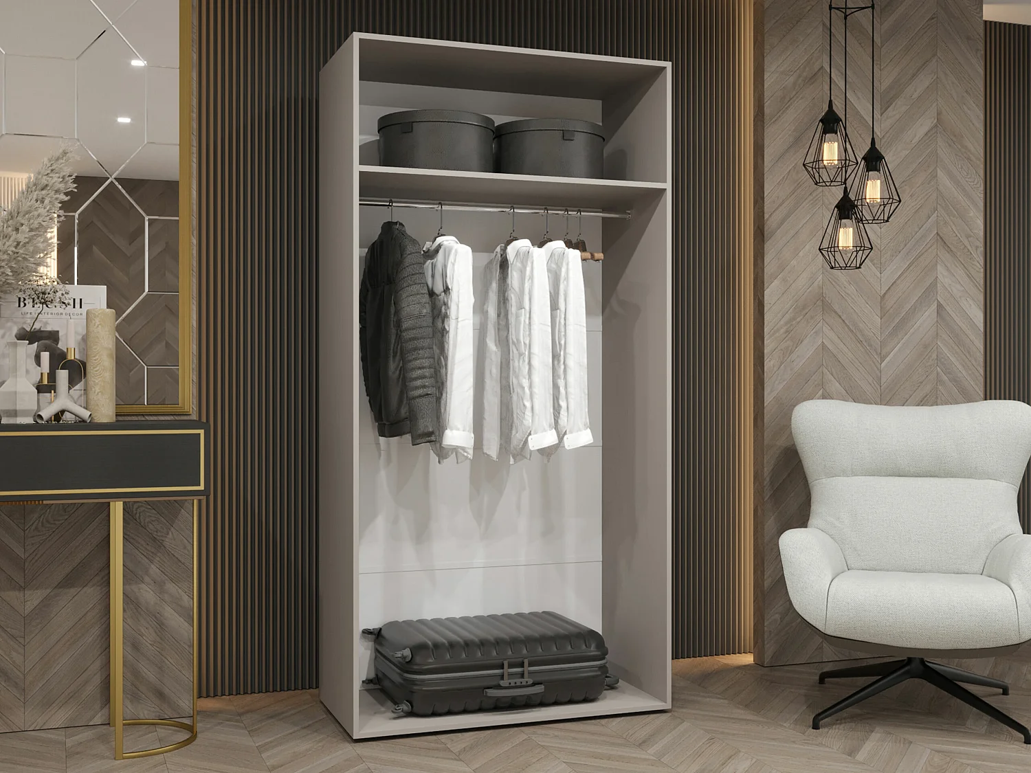 Armoire Hartford 510, Cachemire, 202x100x50cm, Portes d'armoire: Avec des charnières