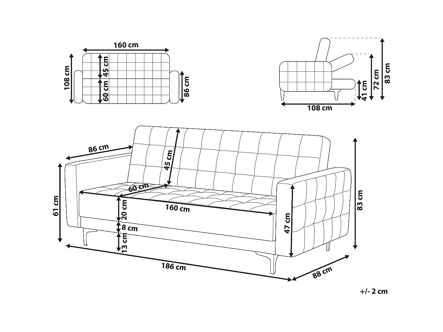 Sofá cama ABERDEEN Terciopelo Azul verdoso 3 plazas
