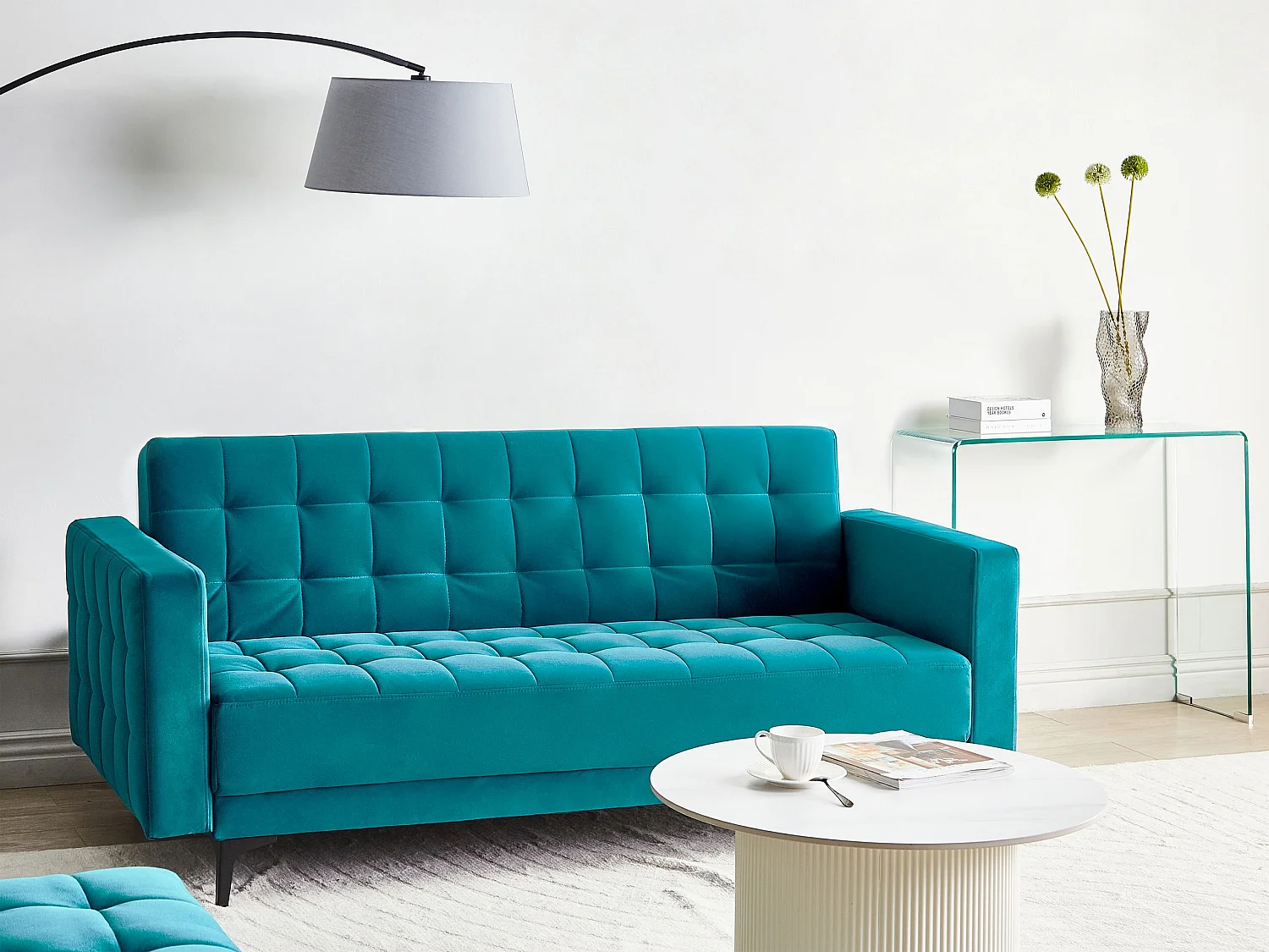 Canapé-lit 3 places ABERDEEN Velours Bleu azur