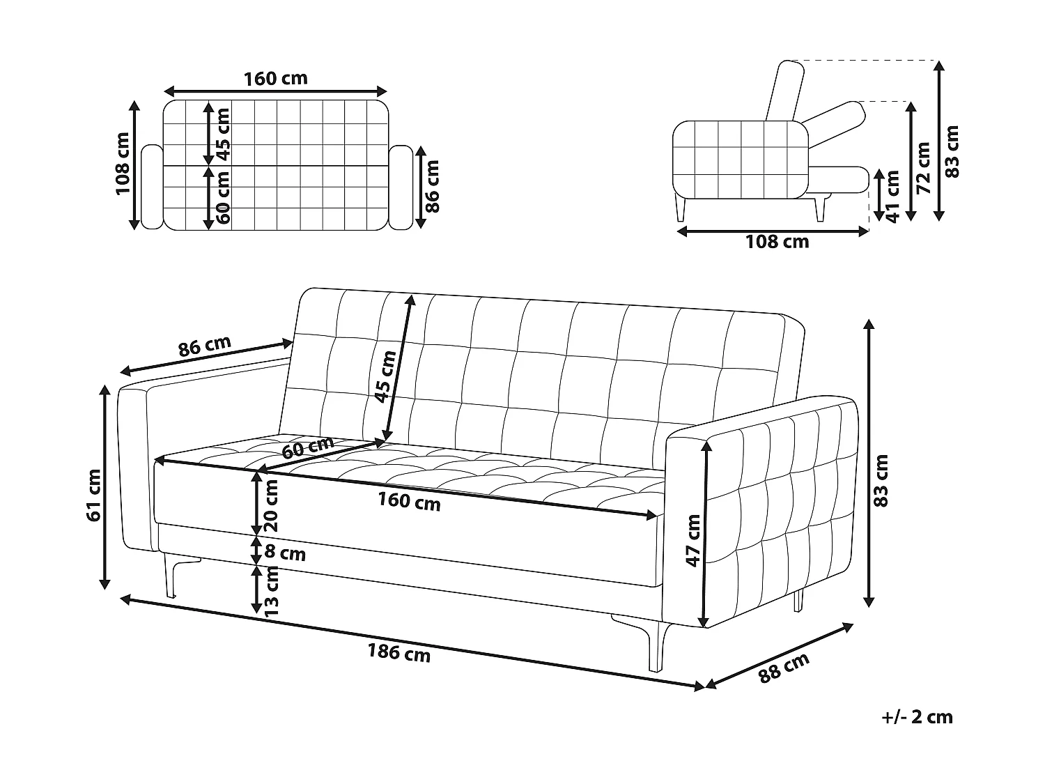 Sofá-cama ABERDEEN Veludo Azul turquesa 3 lugares