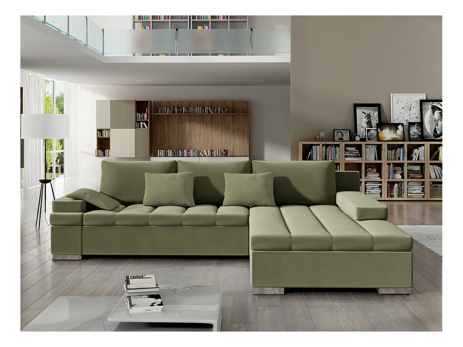 Sofá rinconero Comfivo 113, Turquesa, Función de descanso, Almacenaje, 310x175x83cm