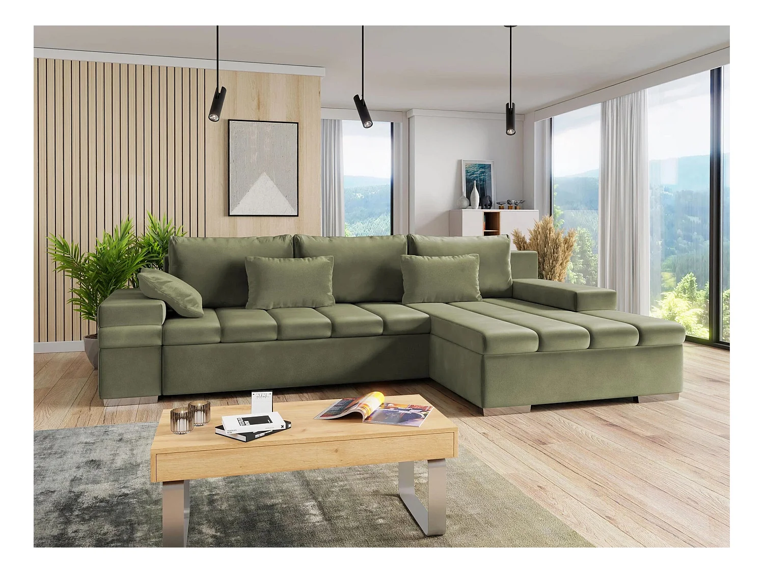 Canapé d'angle Comfivo 113, Turquoise, Fonction de couchage, Boîte de literie, 310x175cm