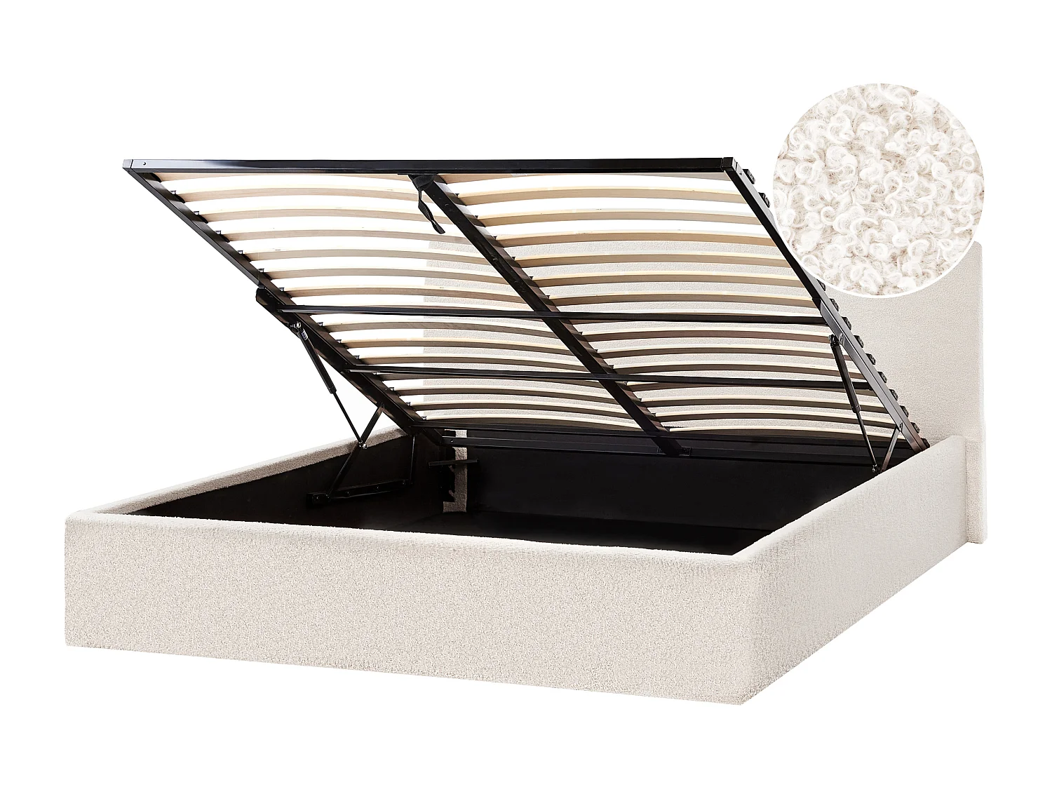 Lit ottoman Bouclé ORBEY 160 x 200 cm Blanc cassé