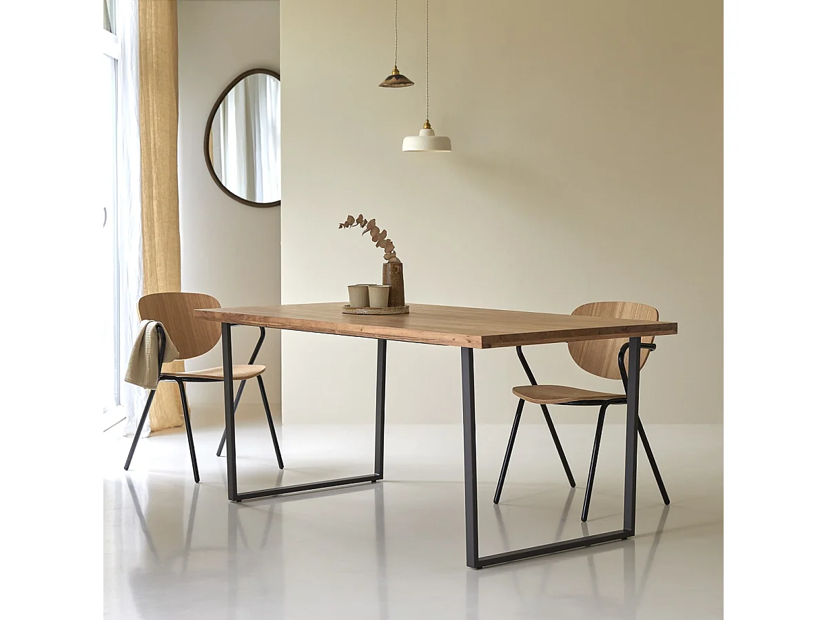 Temis - Dining table in solid acacia and metal, seats 6-8