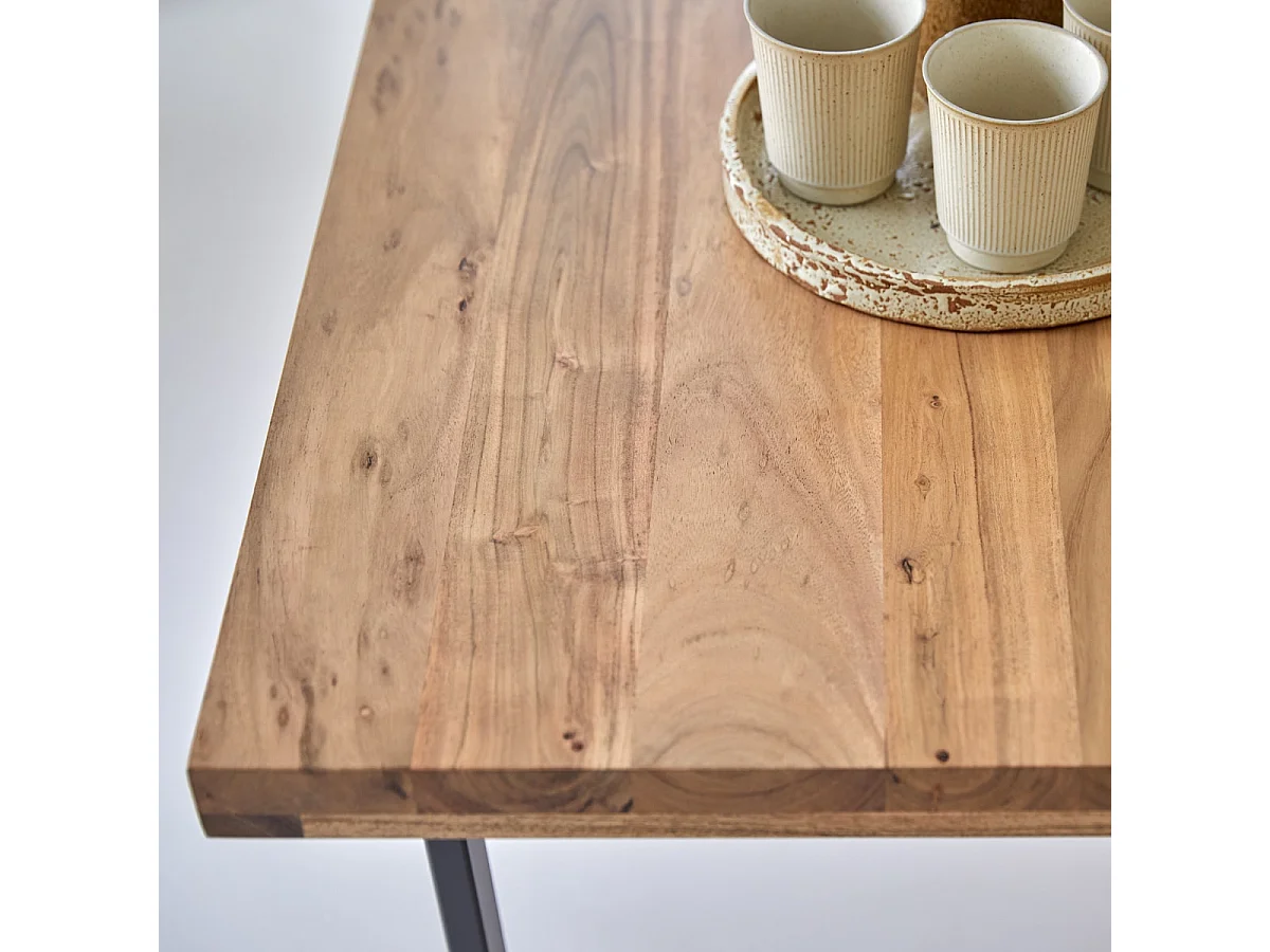 Temis - Dining table in solid acacia and metal, seats 6-8