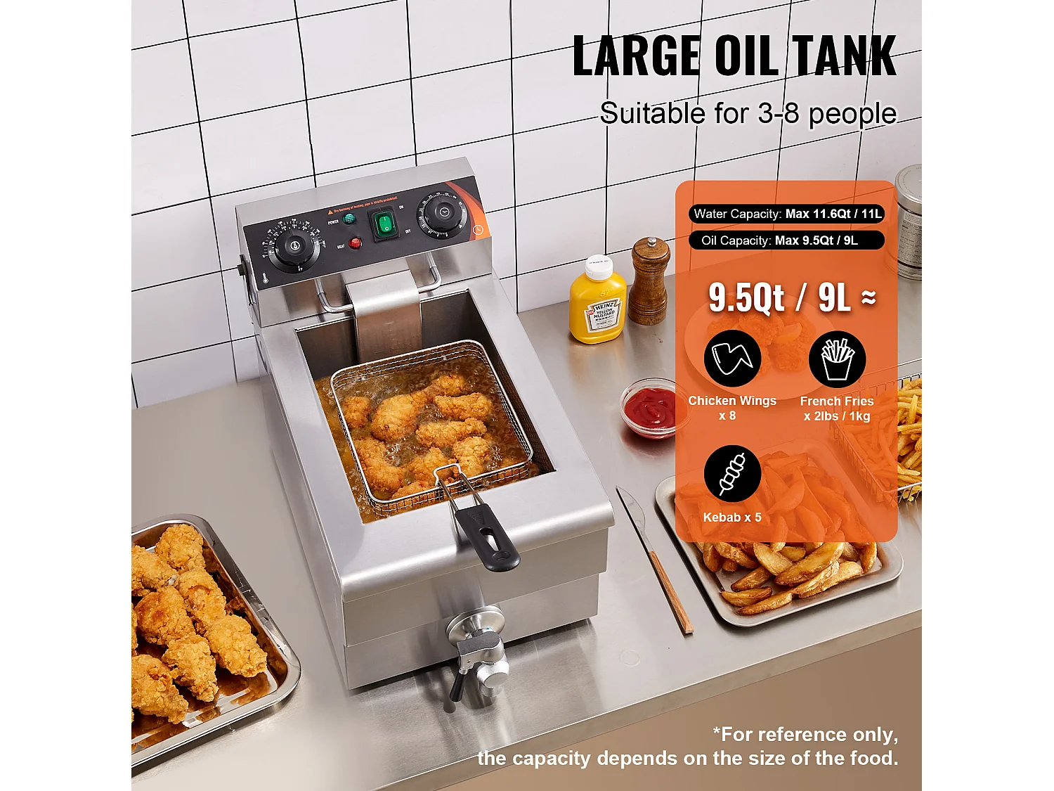 Commerciële Elektrische Friteuse SucceBuy 3000 W 9 L van Roestvrij Staal Verbeterd tot 200°C
