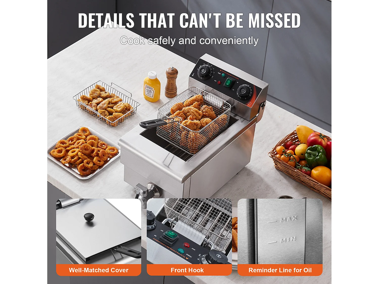 Commerciële Elektrische Friteuse SucceBuy 3000 W 9 L van Roestvrij Staal Verbeterd tot 200°C