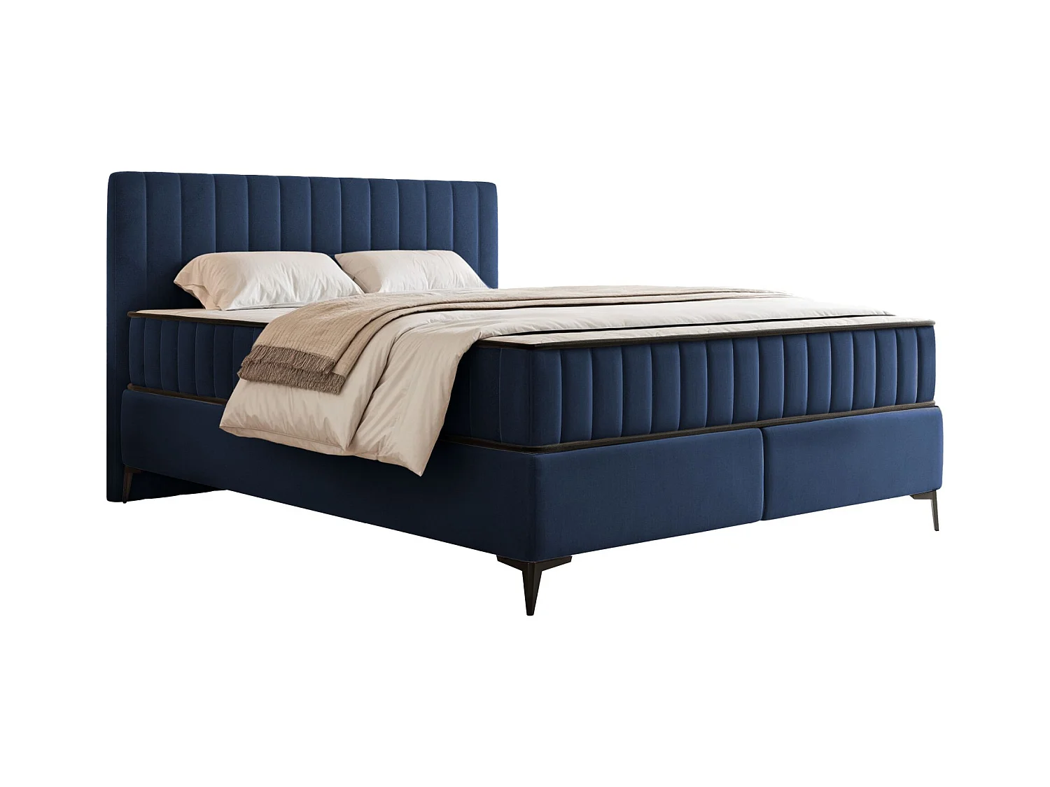 Boxspringbed 160x200 cm met opbergruimte – waterafstotend fluweel – donkerblauw - MUFASSO