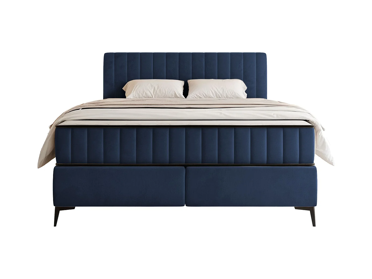 Boxspringbed 160x200 cm met opbergruimte – waterafstotend fluweel – donkerblauw - MUFASSO