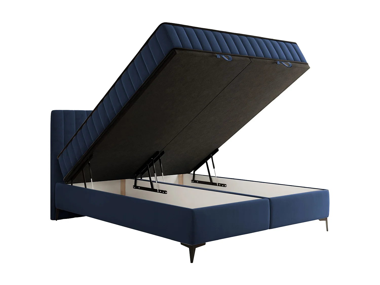 Boxbett 160x200 mit Bettkasten – wasserabweisender Velours - dunkelblau - MUFASSO