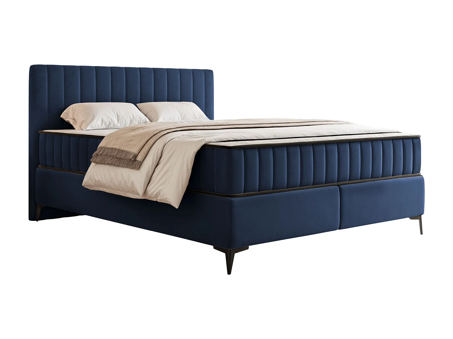 Boxbett 160x200 mit Bettkasten – wasserabweisender Velours - dunkelblau - MUFASSO