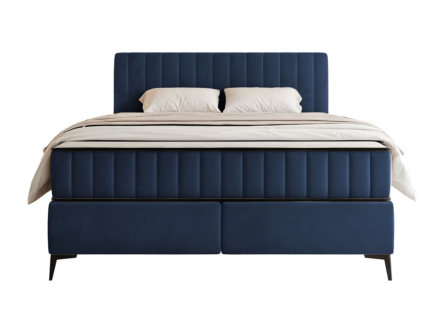 Boxbett 160x200 mit Bettkasten – wasserabweisender Velours - dunkelblau - MUFASSO