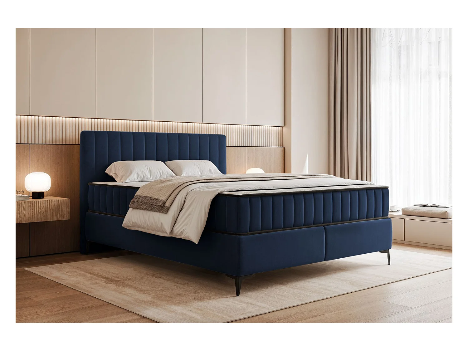 Boxspringbed 180x200 cm met opbergruimte – waterafstotend fluweel – donkerblauw - MUFASSO