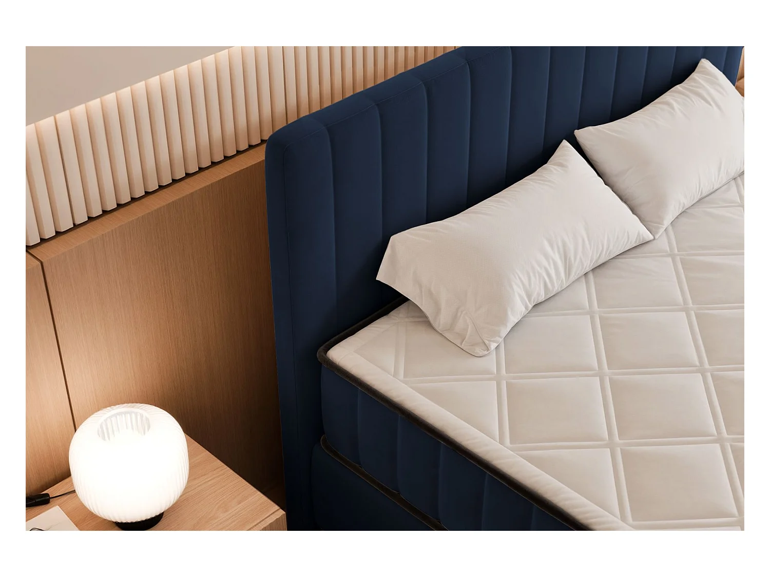 Boxspringbed 180x200 cm met opbergruimte – waterafstotend fluweel – donkerblauw - MUFASSO