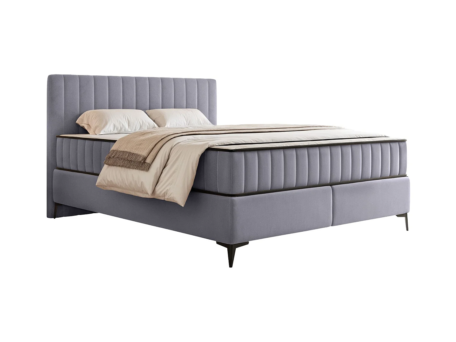 Boxbett 160x200 mit Bettkasten – wasserabweisender Velours - hellgrau - MUFASSO