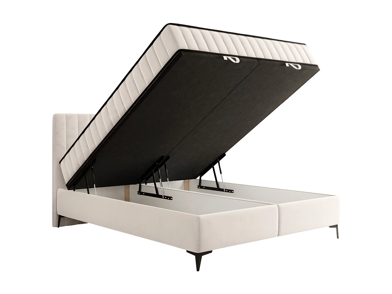 Boxbett 160x200 mit Bettkasten – wasserabweisender Velours - creme - MUFASSO