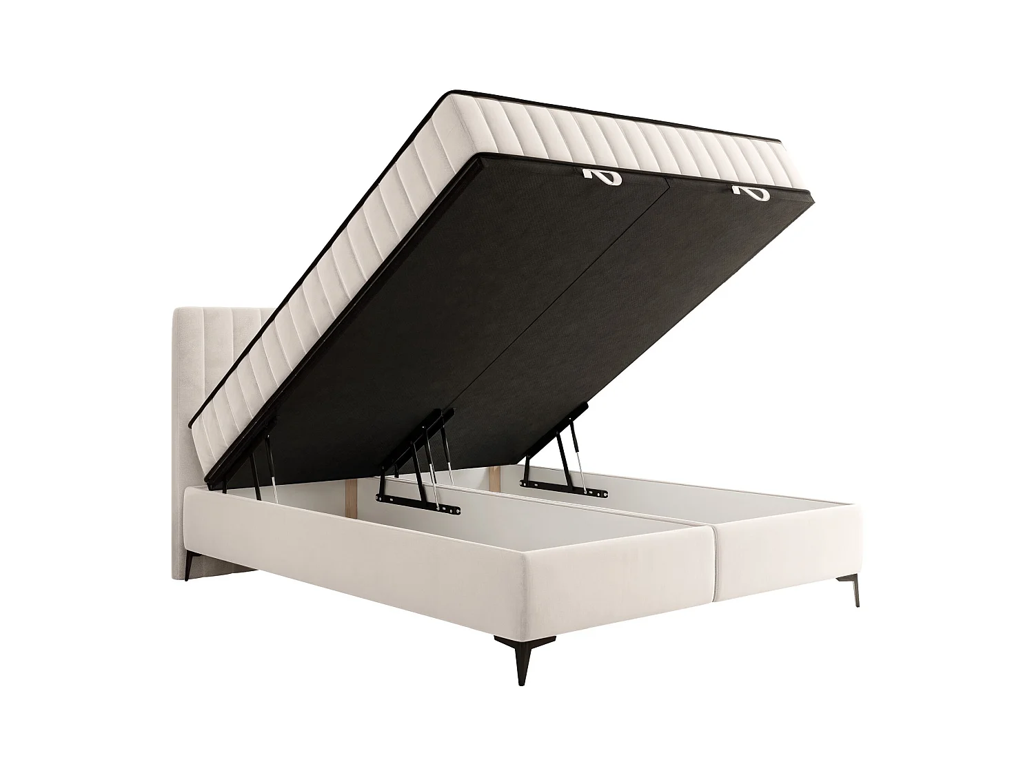 Boxspringbed 140x200 cm met opbergruimte – waterafstotend fluweel – crème - MUFASSO