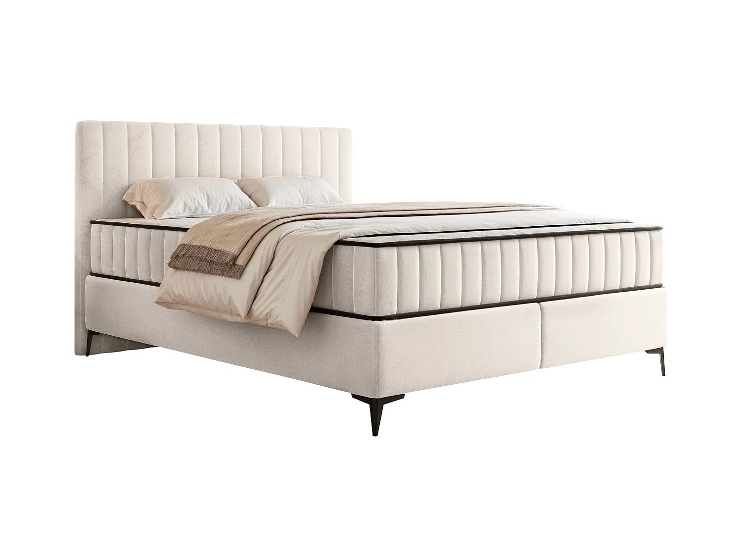 Boxspringbed 140x200 cm met opbergruimte – waterafstotend fluweel – crème - MUFASSO