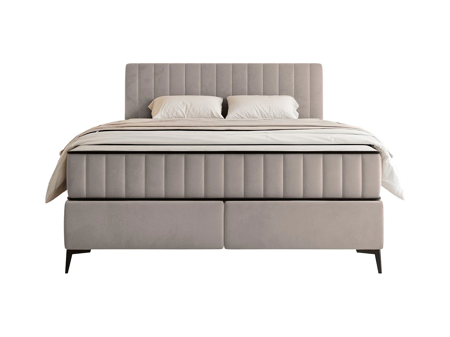 Lit boxspring 180x200 cm avec coffre – velours déperlant – grège - MUFASSO