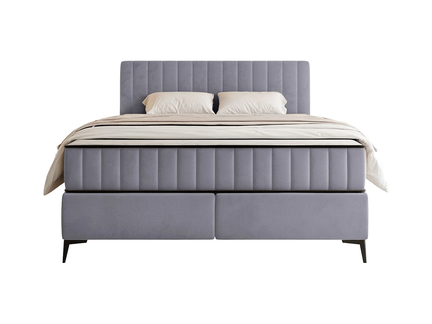 Boxspringbed 140x200 cm met opbergruimte – waterafstotend fluweel – lichtgrijs - MUFASSO