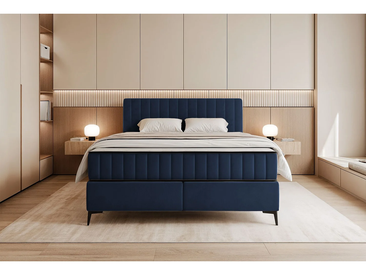 Boxspringbed 140x200 cm met opbergruimte – waterafstotend fluweel – donkerblauw - MUFASSO