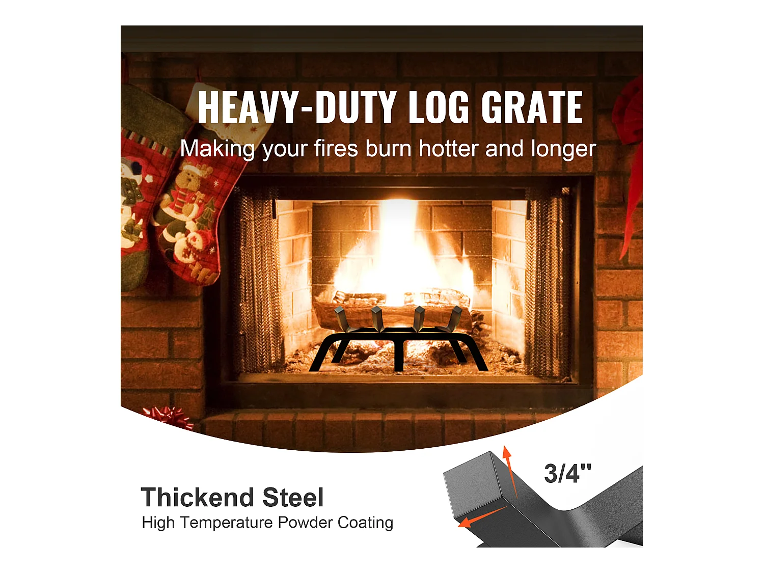 Griglia per Legna per Camino SucceBuy, 46 cm, Acciaio con Rivestimento a Polvere, Supporto Legno