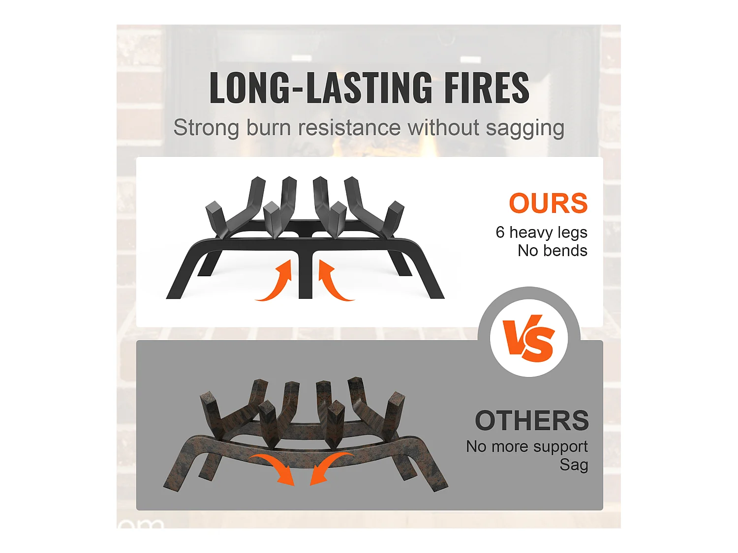 Griglia per Legna per Camino SucceBuy, 46 cm, Acciaio con Rivestimento a Polvere, Supporto Legno