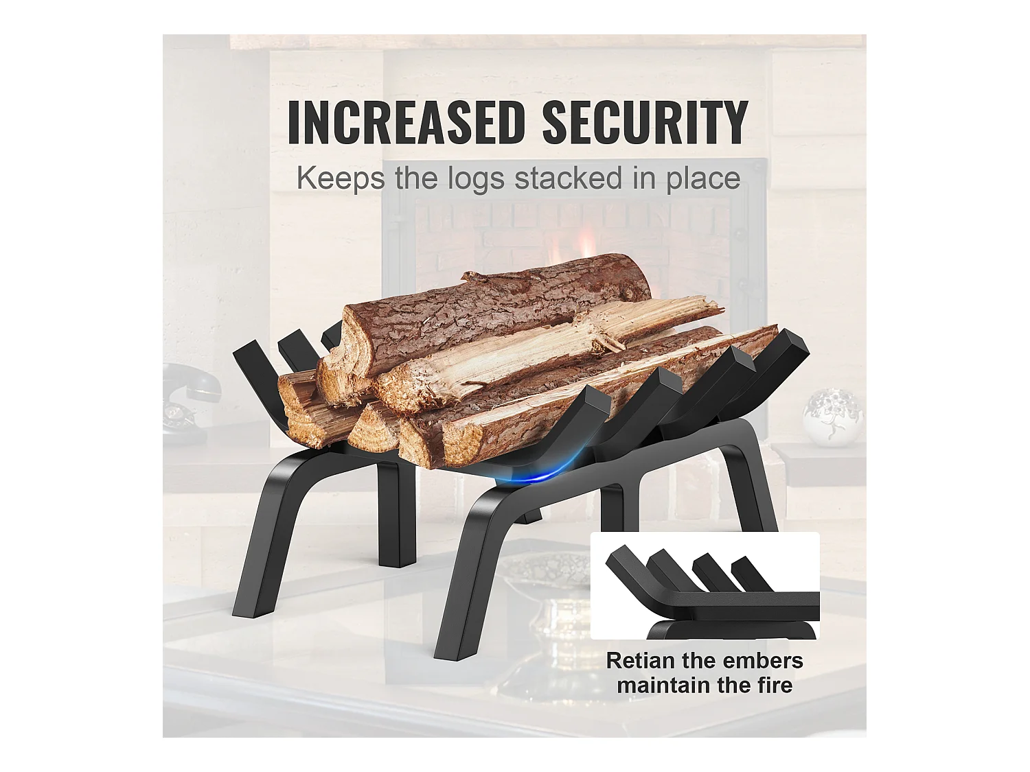 Griglia per Legna per Camino SucceBuy, 46 cm, Acciaio con Rivestimento a Polvere, Supporto Legno