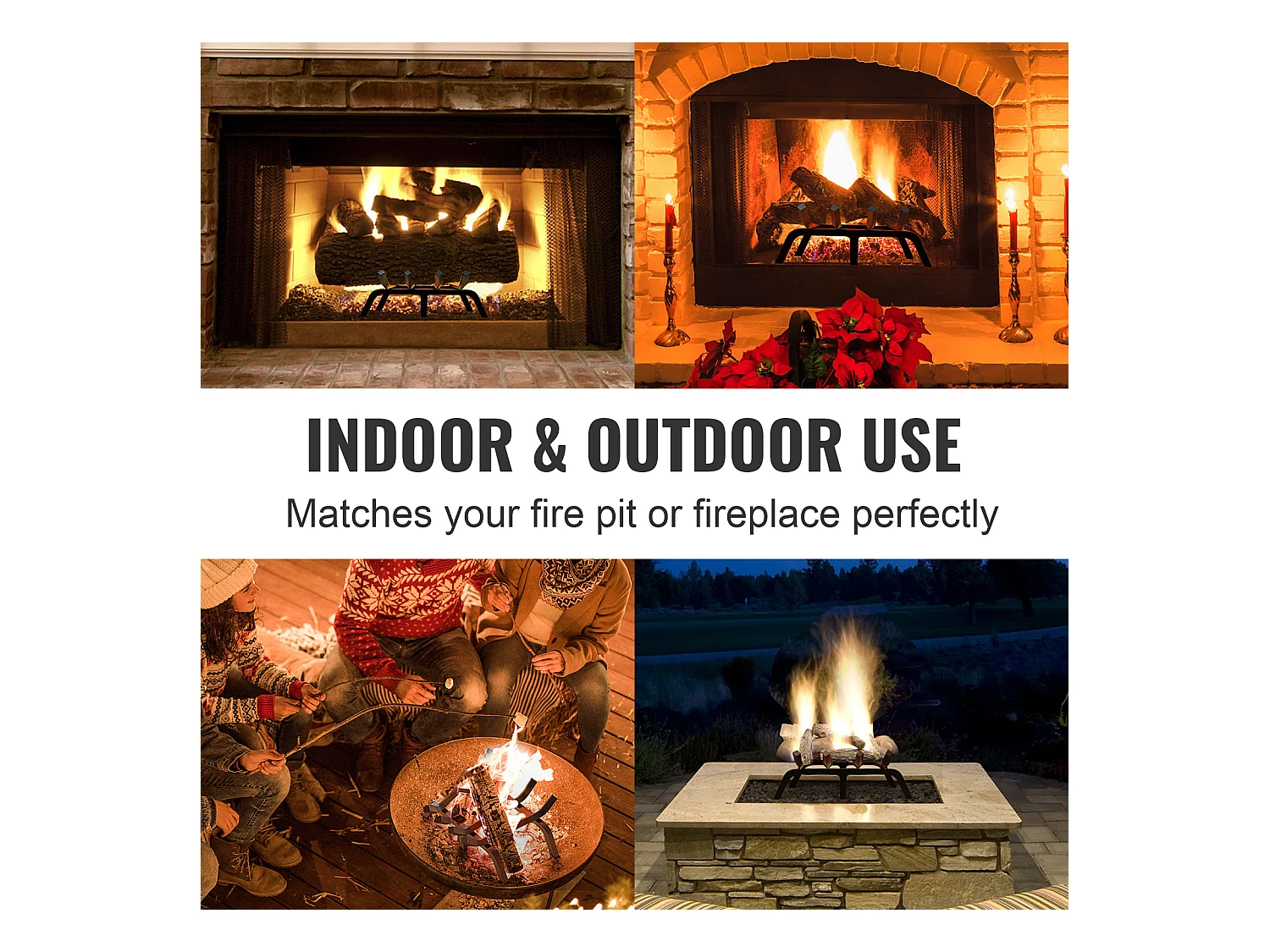 Griglia per Legna per Camino SucceBuy, 46 cm, Acciaio con Rivestimento a Polvere, Supporto Legno