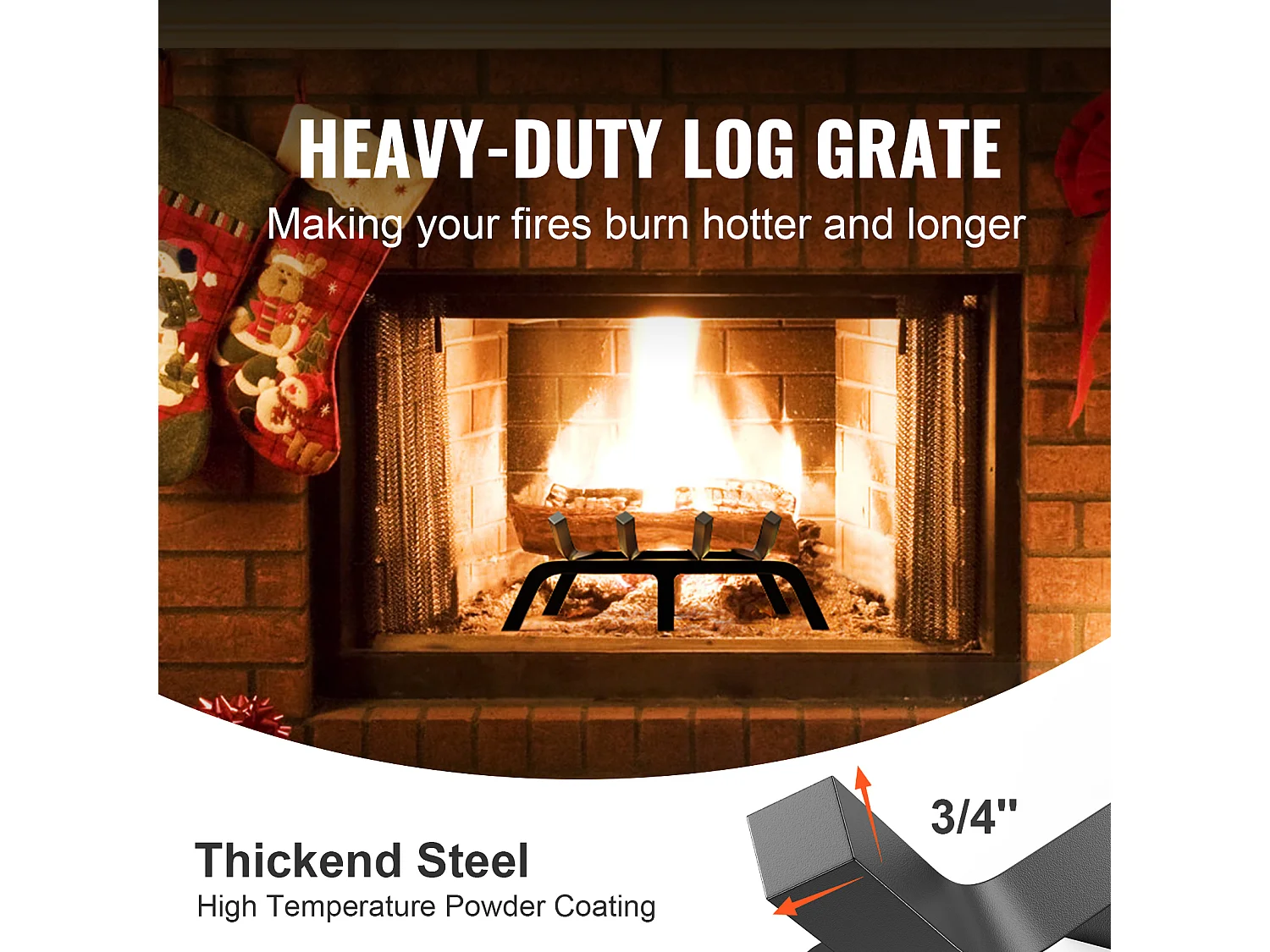 Grille à Bûches pour Foyer SucceBuy, 46 cm, Acier avec Revêtement en Poudre, Support à Bois