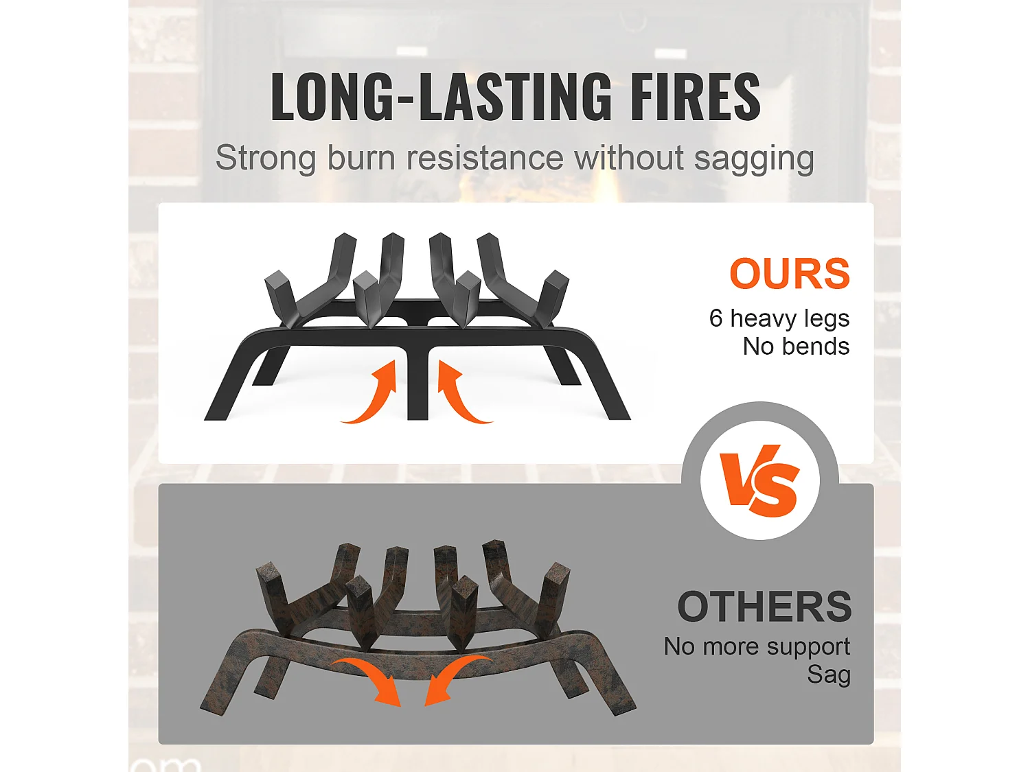 Grille à Bûches pour Foyer SucceBuy, 46 cm, Acier avec Revêtement en Poudre, Support à Bois