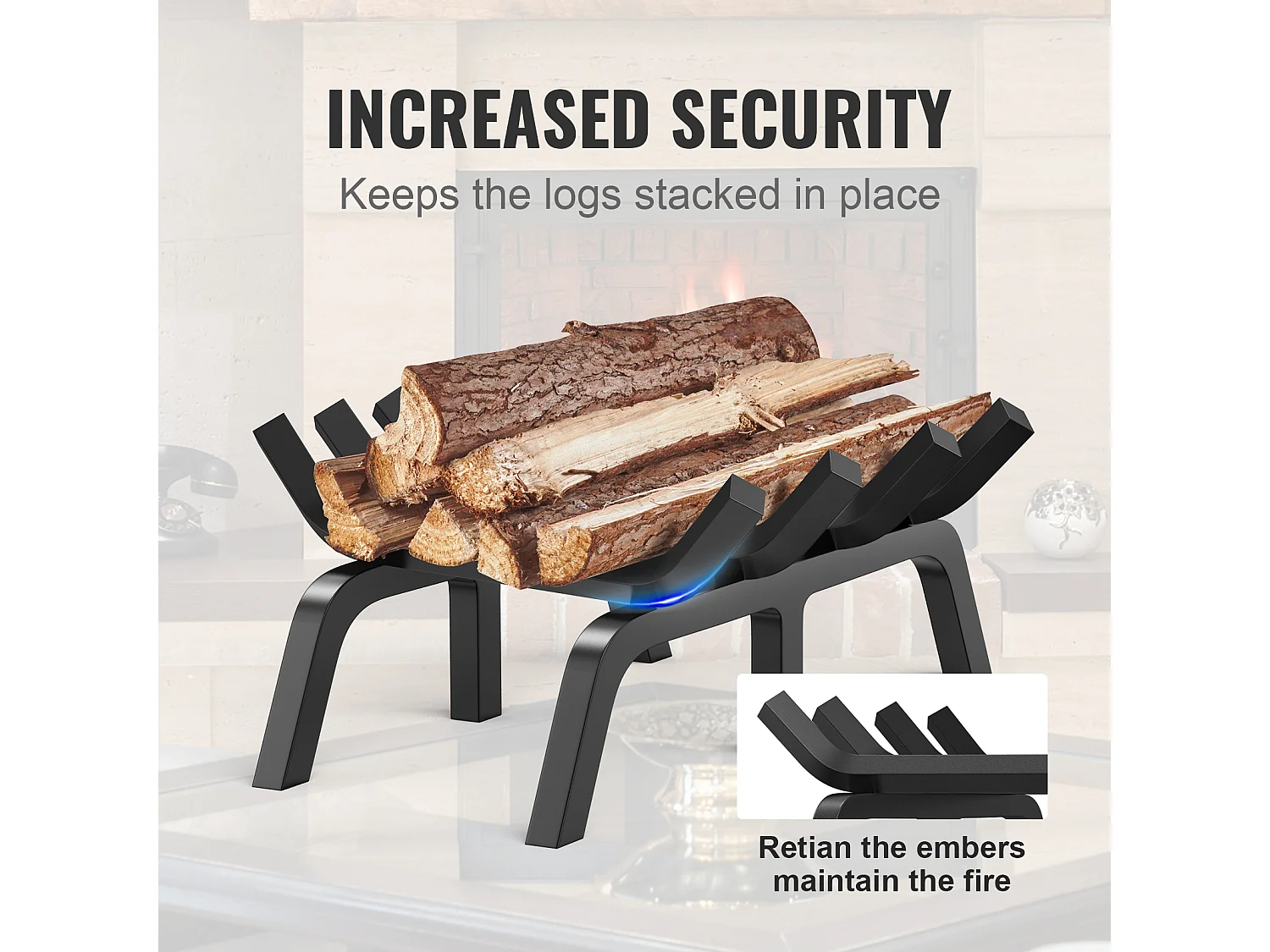 Grille à Bûches pour Foyer SucceBuy, 46 cm, Acier avec Revêtement en Poudre, Support à Bois