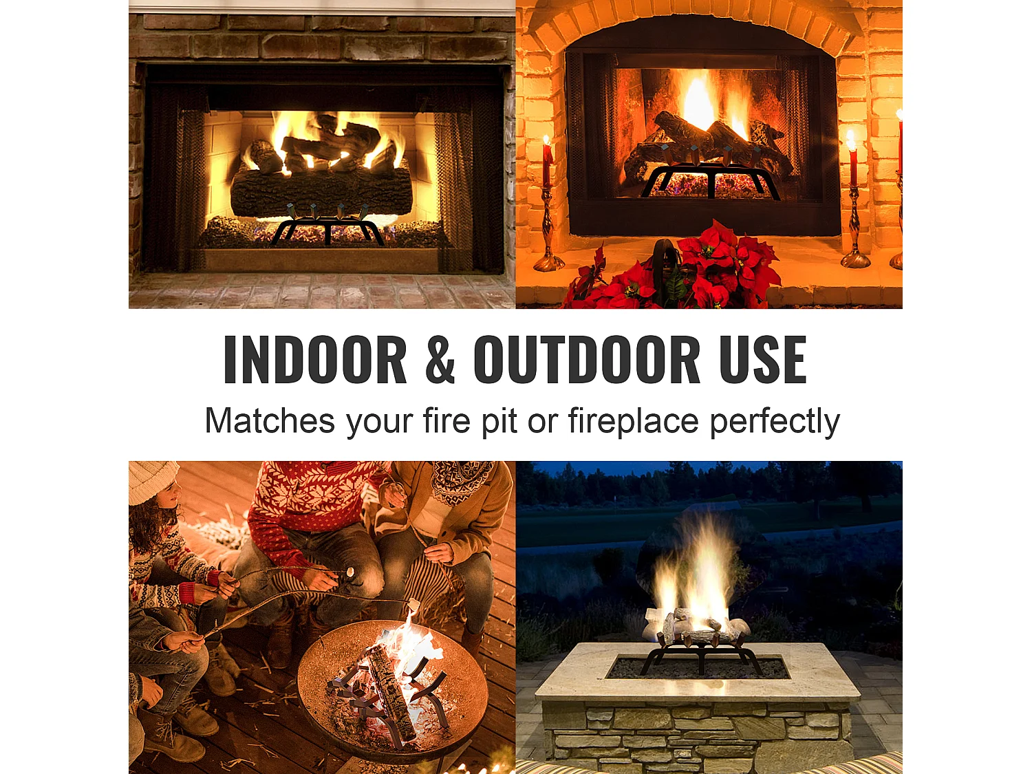 Grille à Bûches pour Foyer SucceBuy, 46 cm, Acier avec Revêtement en Poudre, Support à Bois