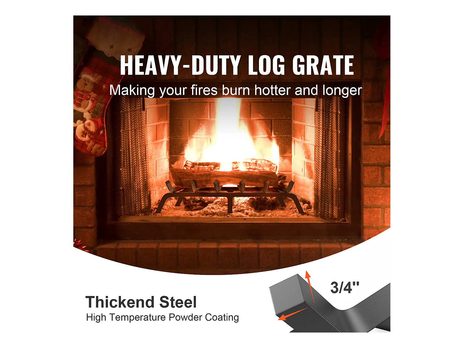 Grille à Bûches pour Foyer SucceBuy, 69 cm, Acier avec Revêtement en Poudre, Support à Bois