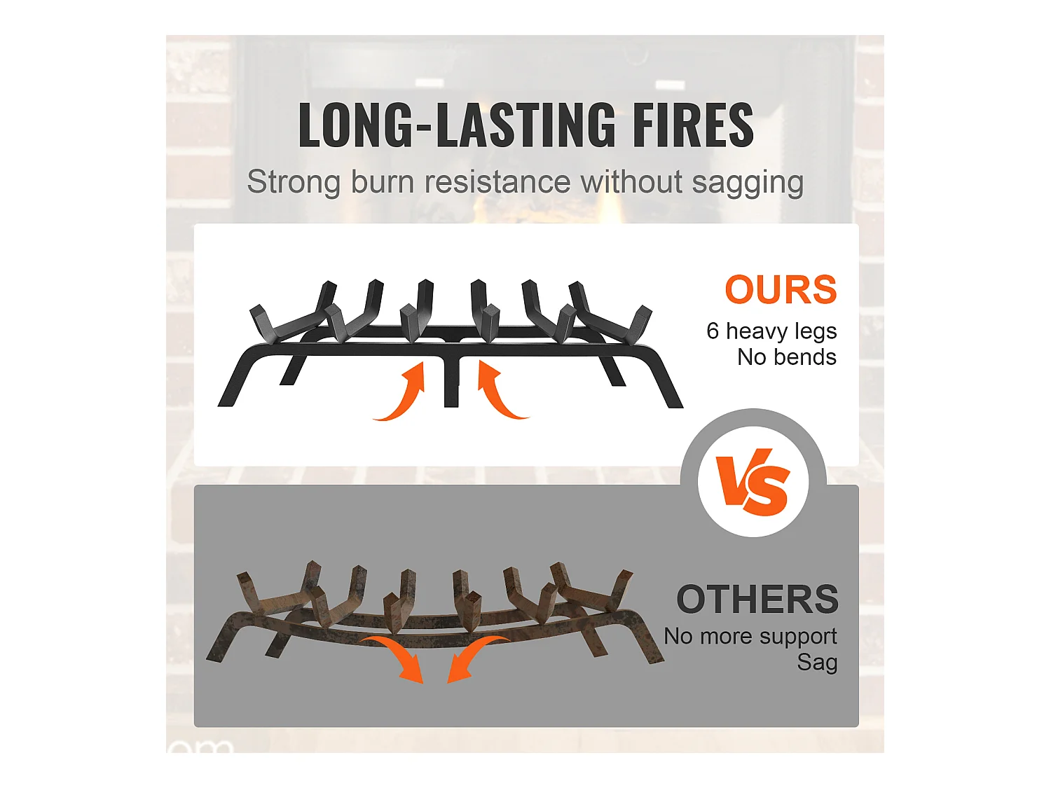 Grille à Bûches pour Foyer SucceBuy, 69 cm, Acier avec Revêtement en Poudre, Support à Bois