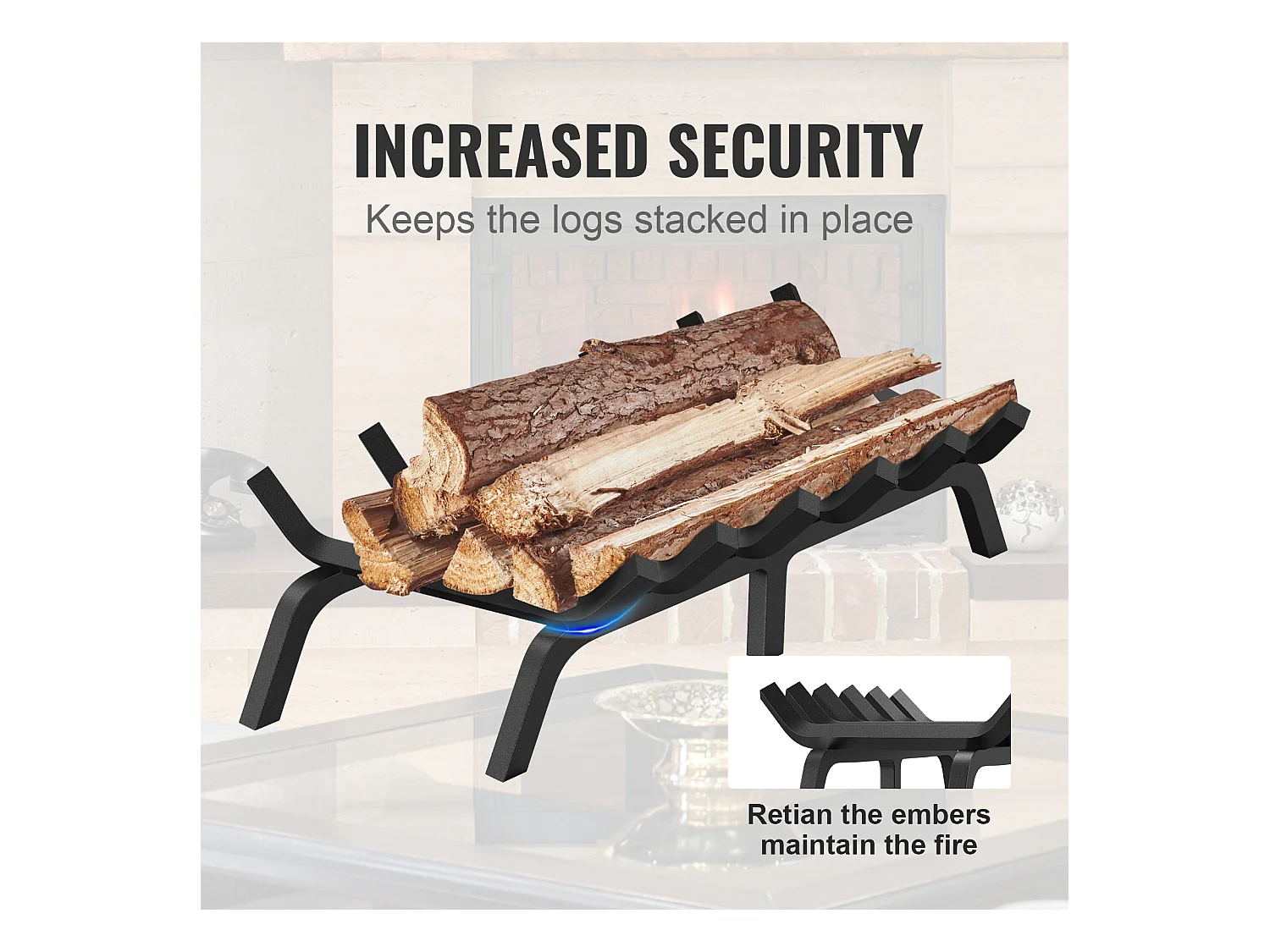 Grille à Bûches pour Foyer SucceBuy, 69 cm, Acier avec Revêtement en Poudre, Support à Bois