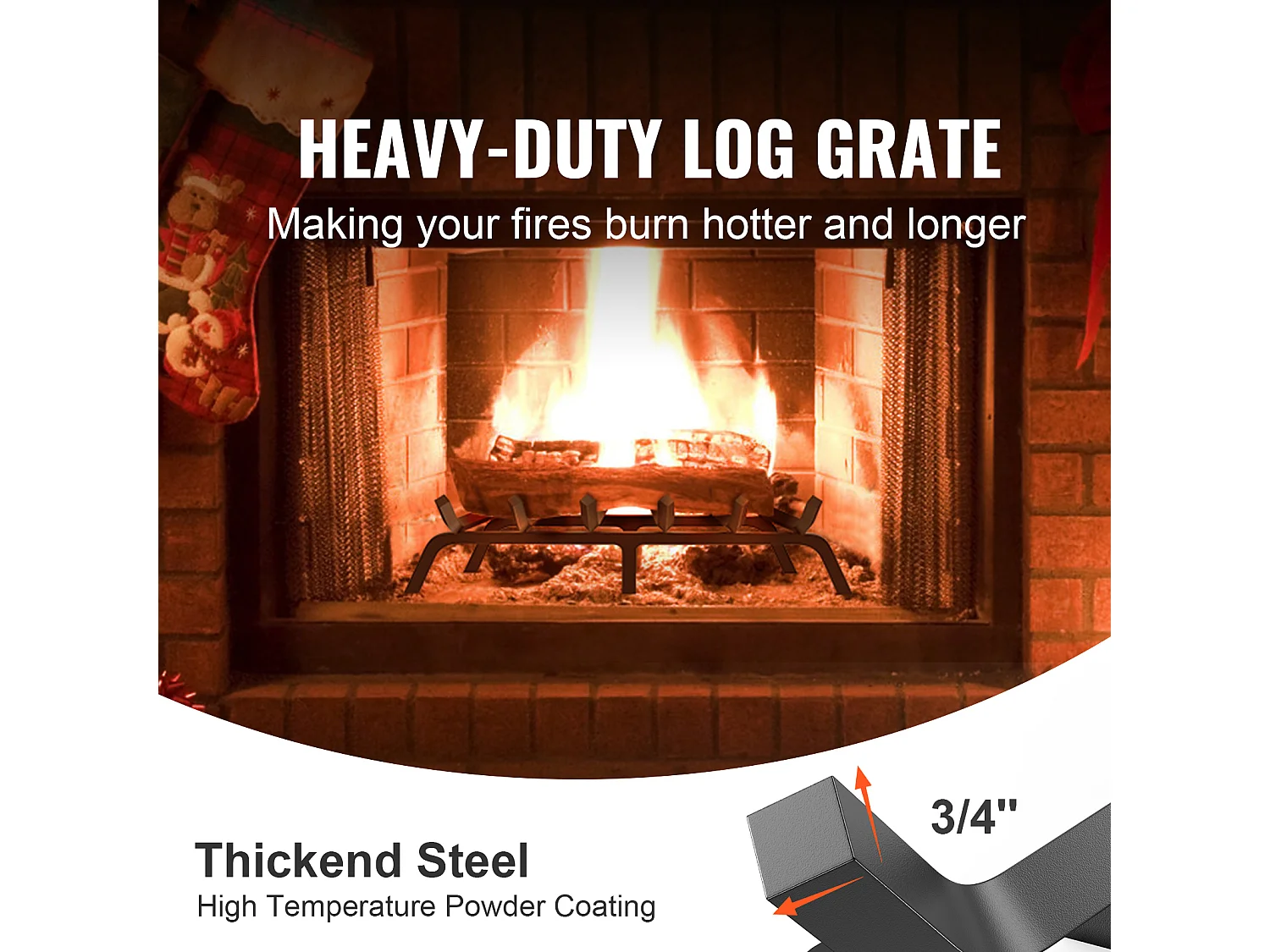 Grille à Bûches pour Foyer SucceBuy, 69 cm, Acier avec Revêtement en Poudre, Support à Bois