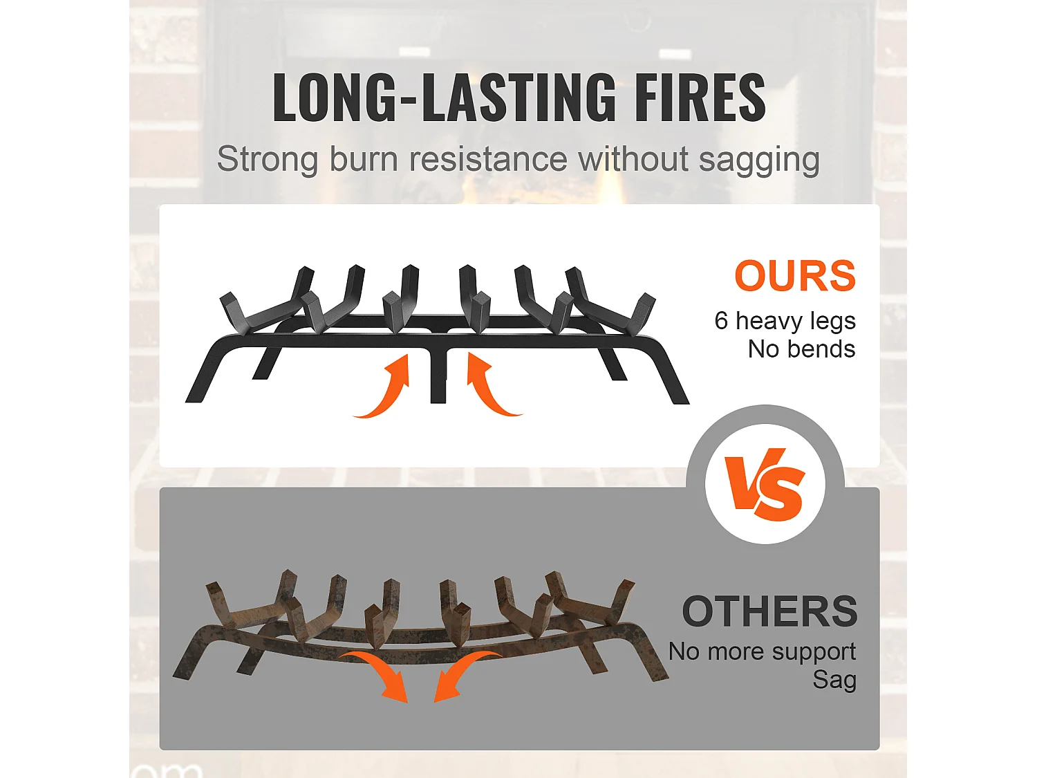 Grille à Bûches pour Foyer SucceBuy, 69 cm, Acier avec Revêtement en Poudre, Support à Bois