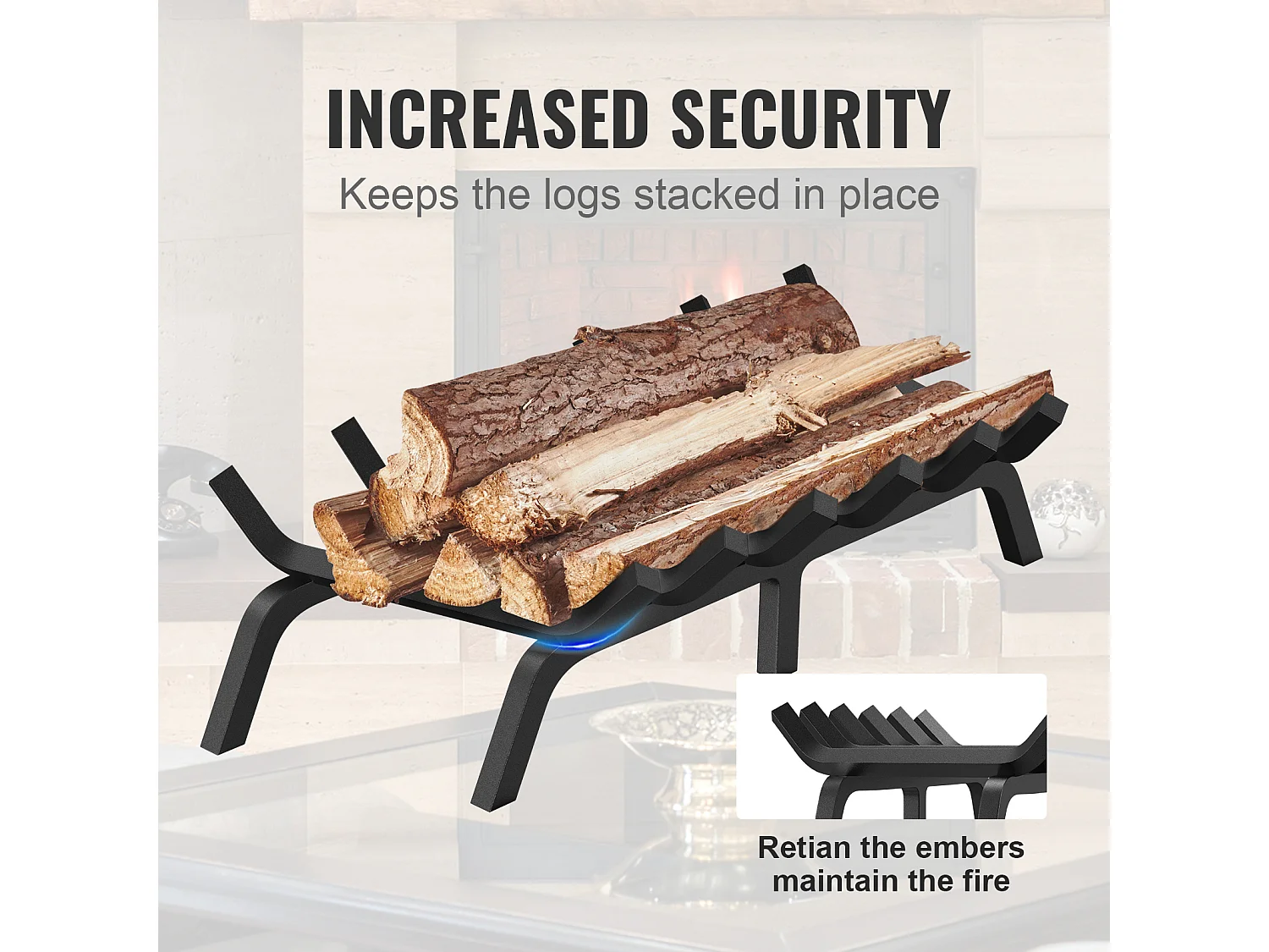 Grille à Bûches pour Foyer SucceBuy, 69 cm, Acier avec Revêtement en Poudre, Support à Bois