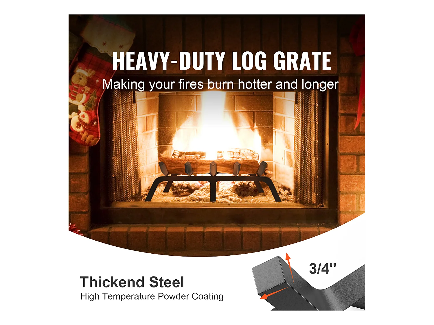 Grille à Bûches pour Foyer SucceBuy, 53 cm, Acier avec Revêtement en Poudre, Support à Bois