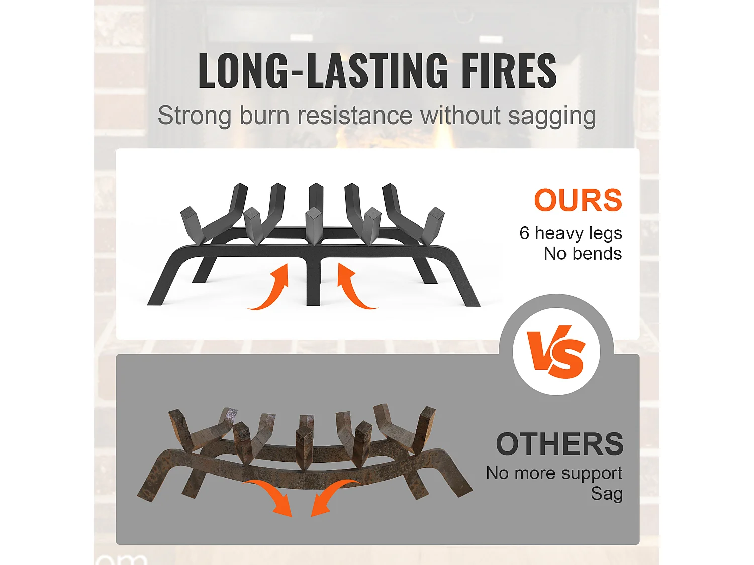 Griglia per Legna per Camino SucceBuy, 53 cm, Acciaio con Rivestimento a Polvere, Supporto Legno