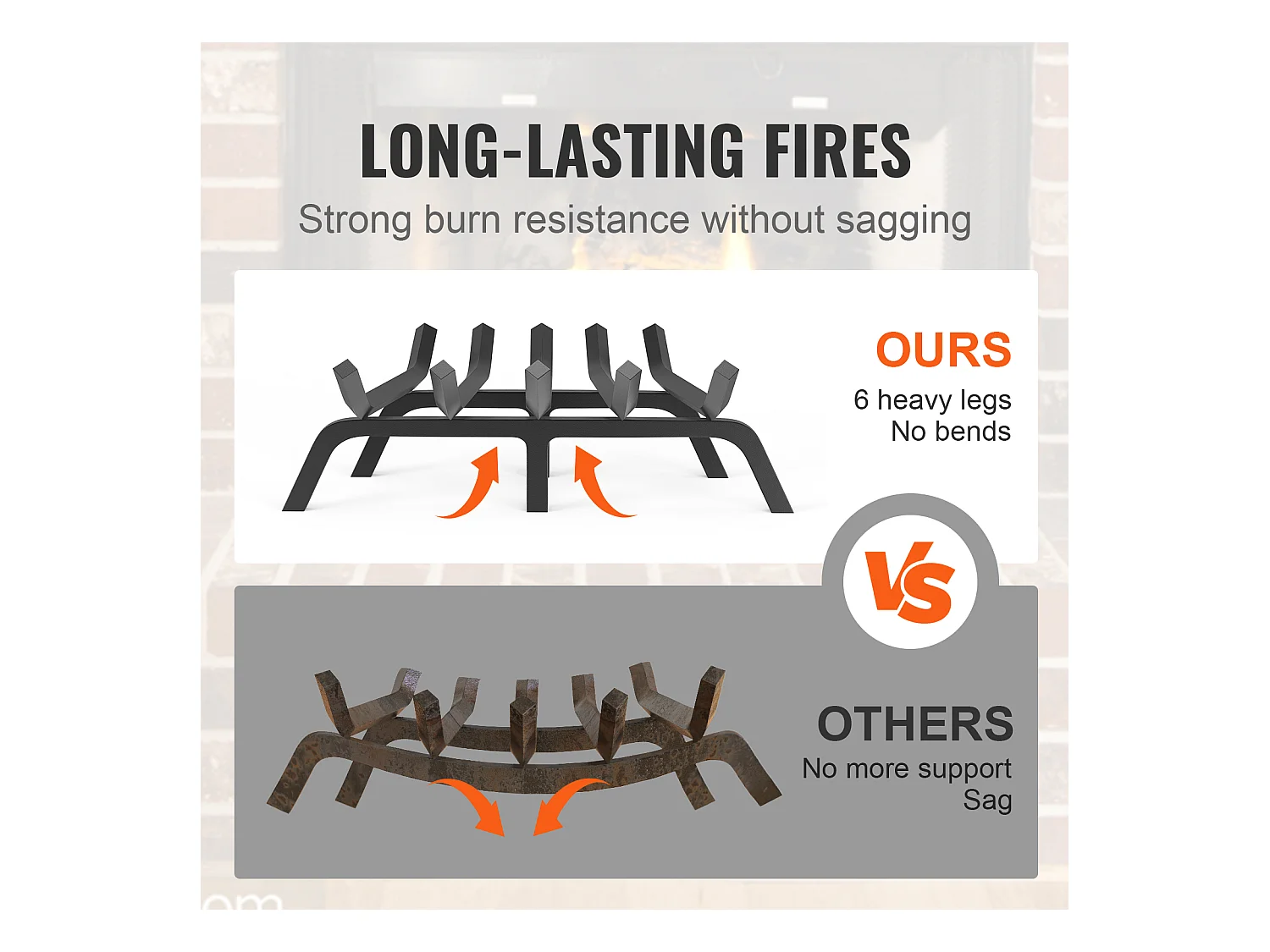 Grille à Bûches pour Foyer SucceBuy, 61 cm, Acier avec Revêtement en Poudre, Support à Bois