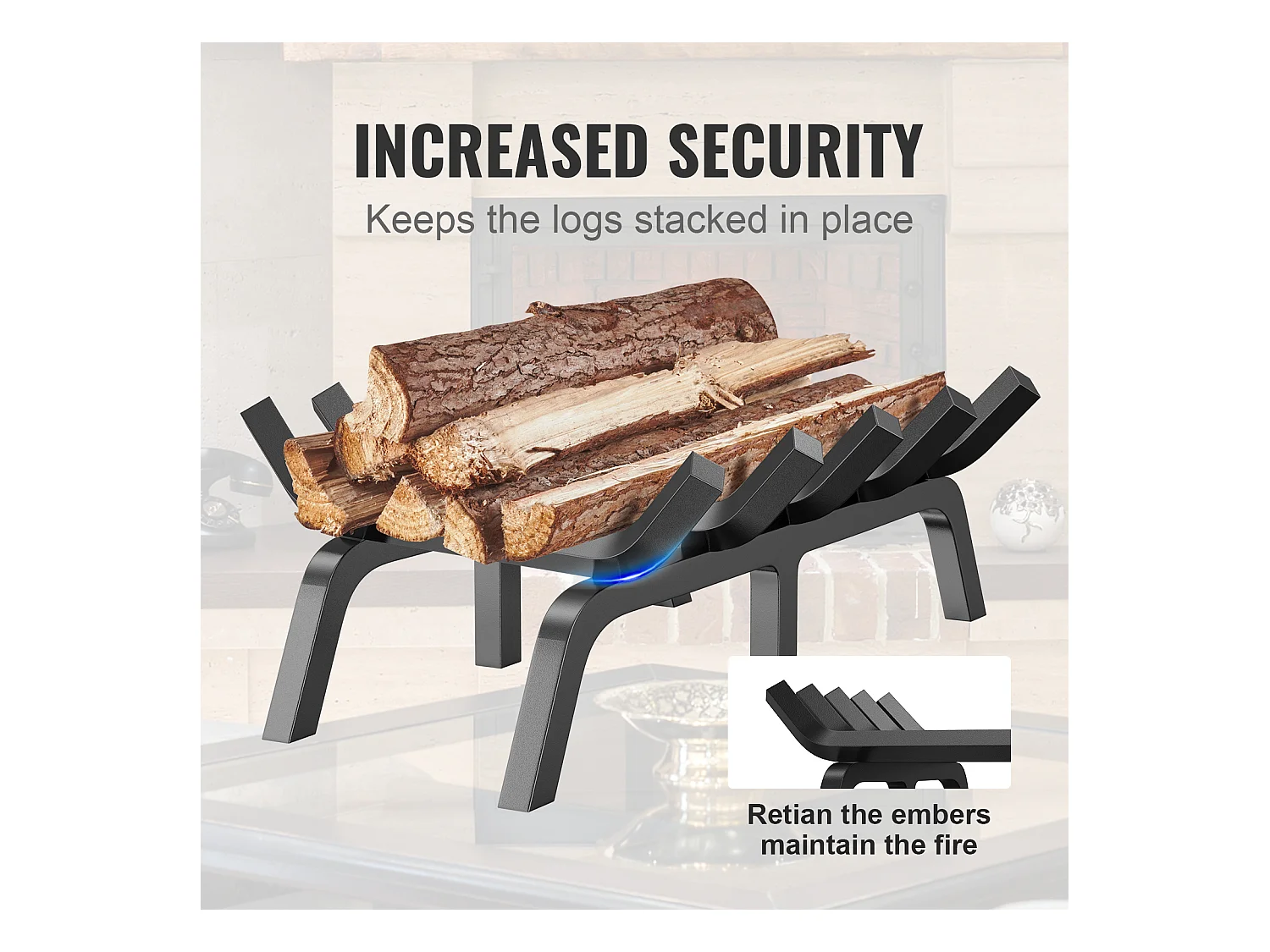 Grille à Bûches pour Foyer SucceBuy, 61 cm, Acier avec Revêtement en Poudre, Support à Bois