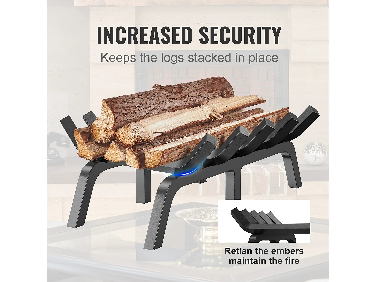 Grille à Bûches pour Foyer SucceBuy, 61 cm, Acier avec Revêtement en Poudre, Support à Bois